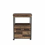 FORTE HOME BAR Barschrank mit Rollen und 2 Türen, Holzwerkstoff, Old Wood Vintage / Betonoptik Dunkelgrau, 60 x 88.5 x 40 cm