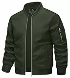 KEFITEVD Übergangsjacke Herren Jacke Sommer Männer Pilotenjacke US Army Jacke Bomber Jacket Frühlingsjacke Stehkragen Windjacke Herbst Dunkeloliv L