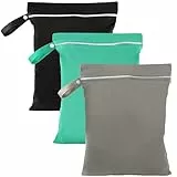 3 Stück Nassbeutel,40 x 30 cmWetbag wasserdichte Wet Bag mit Reißverschluss Wiederverwendbarer Reise Nasssack mit Klein Nasstasche Schwimmen für Badeanzüge/Strandtücher/Windeln（Grau+Grün+Schwarz）