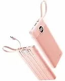 Coowisty Tragbares Handy-Ladegerät, schlanke 10000 mAh Powerbank mit Kabeln, Akkupack 5 Ausgänge, 2 Eingänge, LED-Display, kompatibel mit iPhone/Android und mehr (Rosa)