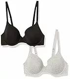 Amazon Essentials Damen Bequemer T-Shirt-BH Mit Bügel, 2er-Pack, Grau Meliert/Schwarz, 85C