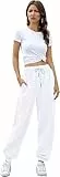 Bastwahl Jogginghose Damen Baggy Jogginghose Damen Hoher Taille mit Taschen Gummibund Sporthose Freizeithose für Training