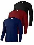 3er-Pack Baumwollhemden für Männer, langärmelige Rundhals-Casual-T-Shirts, Klassische Regular-Fit-Hemden, Basics für den Winter Schwarz/Rot/Navy 03-XL