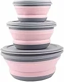 Razatik Faltschüssel mit deckel, 3Pcs Camping Faltbare Schüssel Tragbare salatschüssel Frischhalteboxen Runden Frischhaltedose für Camping Wandern Küche Schule im Freien (Pink)