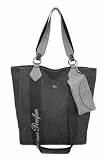 Fritzi Izzy02 Canvas Black Shopper Baumwollmix Damen Handtasche Festival City Beach vegan abnehmbares Brillenetui 39 x 32 x 11 cm, Schwarz