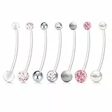WillTen 7Pcs Schwangerschaft Bauch Bar, Mutterschaft Bauch Bar Bioflex Long Belly Bar mit Kunststoff-Ersatz Bauch Bar Piercing Kugeln, Bauch Bars Bauchnabel Bars Bauchnabel Piercing