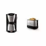 Philips HD7546/20 Gaia Filter-Kaffeemaschine mit Thermo-Kanne, schwarz/metall & HD2637/90 Toaster, Kunststoff, Schwarz/Edelstahl