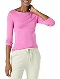 Amazon Essentials Damen Bateau-Ausschnitt T-Shirt mit 3/4-Ärmeln, Schmale Passform, Kräftiges Rosa, M