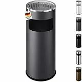 WELLGRO 2 in 1 Standaschenbecher Edelstahl für draußen – Wetterfester Standascher grau mit Mülleimer & Abfalleimer, großer Aschenbecher für Außenbereich, Terrasse, Eingang & Gewerbe