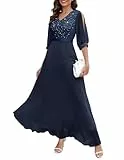 WedTrend Cocktailkleid Maxi Abschlusskleider Abendkleider Damen Lang Kleider Große Größen Festlich Partykleider Mutterkleid WT0317 Navy 2XL