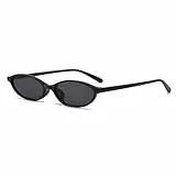 LunarCharm Ovale Sonnenbrille für Damen, Retro, Katzenauge, 90er Jahre, Y2K, trendige dünne Sonnenbrille, UV-Schutz für Damen, Schwarzer Rahmen + schwarze Linse