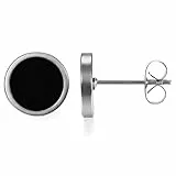 JewelryWe Schmuck Elegante schlicht klassische runde Ohrstecker Ohrringe Edelstahl Schwarz/Silber 10mm für Damen und Herren