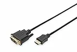 DIGITUS HDMI Adapterkabel - Typ-A zu DVI-D (18+1) - Full HD - 2m - Single Link - Kompatibel mit PC, Monitor, Beamer Schwarz