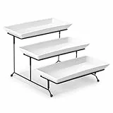 MALACASA 3-stufiges Servierplatten Porzellan Servierplatte mit zusammenklappbaren Sturdier Stand, für Party Entertaining Food Display Obst Dessert Cupcakes, Weiß 30.5x15.3cm