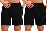 Uniexcosm Schlafanzughose Herren Kurz Sommer Pyjamahose Baumwolle Bermuda Schlafshorts Shorty Schlafhose mit Taschen 2 Pack Schwarz XL