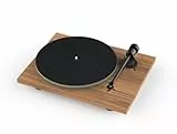 Pro-Ject T1 EVO Phono Plattenspieler mit integriertem Vorverstärker – Riemenantrieb, Aluminium-Tonarm, Ortofon OM 10 Tonabnehmer, Staubabdeckung (Walnuss)