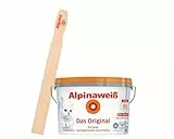 Alpinaweiß Das Original – optimal deckende und ergiebige weiße Wandfarbe – mit Spritz-Schutz-Formel – mit Rührholz (1 Liter)