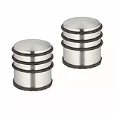 Relaxdays Türstopper Edelstahl, 2er Set, HxD: 7,5 x 7 cm, hoch & schwer, rutschfest, Türzuschlagbremse, silber/schwarz