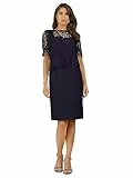 ApartFashion APART Damen Etuikleid mit Spitzenjacke, knielanges Cocktailkleid, raffiniertes Party-Outfit, Spitzendetails, Formende Nähte und Bequeme Passform Businesskleid, Nachtblau