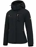GEMYSE Damen Wasserdichte Berg-Skijacke Winddichte Skijacke Fleece Outdoor-Winterjacke mit Kapuze (Schwarz,M)
