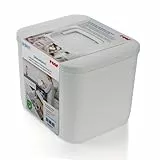 reer SafeContainer Aufbewahrungsbox | Schutz vor gefährlichen Kleinteilen | kindersicherer Verschluss | rutschfest | sicherer Verschluss von Waschmitteltabs, Batterien, Medikamenten uvm. | Weiß