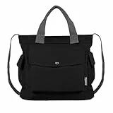 Canvas Tasche Damen Herren Umhängetasche,Täglich Canvas Tote Bag Schultertasche Shopper Lässige Laptop Bag Henkeltasche Einkaufstasche Stofftasche für Uni,Arbeit,Schule,Reise Einkaufen (L, Schwarz)