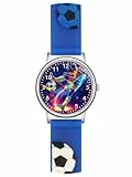 Alienwork Fußball Jungs Lernuhr Kinderuhr Jungen Uhrzeit Lernen Silber Kautschuk-Armband Blau Marineblau Kinder-Uhr Wasserdicht 5 ATM Zeit Lernen