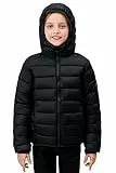SOLOCOTE Kinder Winterjacke Leicht Wasserdicht Winddicht Packbar Kapuze Kunstdaune Mantel für Mädchen Jungen Schwarz 6 Jahre