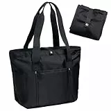 Xyvor 20L Shopper Arbeitstasche Damen, Damen Umhängetasche, Faltbare Einkaufstasche, Shopper mit Reißverschluss, Tasche Handtasche Groß, für Reisen Arbeit Fitness Yoga (Schwarz)