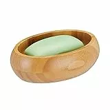 Relaxdays 2 x Seifenschale, Bambus, mit Ablauf, feuchtigkeitsresistent, ovale Seifenablage, HxBxT: 4,5 x 14 x 10 cm, Natur
