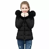 EMATOP Lang Winterjacke Mädchen Kinder Warm Wintermantel Outdoor Sport Steppjacke mit Kapuze Mantel Lässiger Einfarbig Pufferjacke Baumwolle Winddicht Daunenjacke Zipper Bequem Outdoorjacke