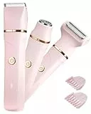 Rasierer Damen,3-In-1 Intimrasierer für Frauen,Gesichtshaarentferner für Frauen,Damenrasierer Elektrisch für Beine, Arme, Achseln und Bikinizone,Wiederaufladbarer Ipx7 Wasserdicht Trimmer Damen, Rosa