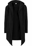 Urban Classics Herren Long Hooded Open Edge Cardigan – Langer Kapuzen Cardigan aus Baumwolle im Loose Fit, offener Schnitt mit offenen Kanten für Streetwear & Freizeit,Schwarz,M
