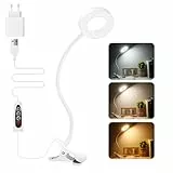 Akynite Klemmleuchte USB Weiß mit Adapter und Kabel, 48 LED Make Up Schwanenhals Lampe, 3 Farbwechsel & 10 Helligkeit, Flexibel Leselampe Bettlampe Klemmbar, Bett Lampe Kopfteil Schreibtischlampe