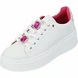 Palado Sneaker Damen Yellar by Sila Sahin - Elegante Turnschuhe mit Schmuckapplikationen - Plateau-Sohle - modisch und bequem Weiß/Pink UK7 - EU40