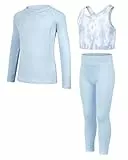JiAmy Mädchen Yoga Leggings Mädchen Athletic Leggings Training Bras Set Kinder Gym Crop Tank Top Activewear Set für 6-7 Jahre Blau