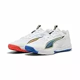 PUMA Accelerate Pro 4 Game on Hallenschuh, Unisex, Puma Weiß, leuchtendes Rot, Ultrablau, 43 EU