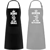 IDEAPRON Küchen Schürze für Paare, Lustige Kochschürzen für Hochzeitspaare, Jubiläum Hochzeit Engagement Brautduschen Geschenke für die Braut - King of The Grill & Queen of The Kitchen