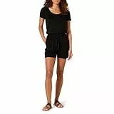 Amazon Essentials Damen Strampler mit kurzen Ärmeln und U-Ausschnitt, Schwarz, XL