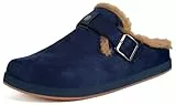 Sisttke Clogs Gefüttert Herren Damen Warme Hausschuhe Lined Suede Pantoletten Winter Slipper rutschfest, Navy blau, 42 EU