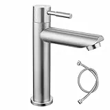 BONADE Kaltwasserhahn Gäste WC, Wasserhahn Kaltwasser für Wasserhahn Bad, Edelstahl Kaltwasserhahn mit 60 CM Schlauch, Waschbeckenarmatur mit Auslauf Höhe 110 mm für Badezimmer Gäste WC, Garten & Camp