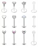 WillTen 16G Tragus Piercing Lippenpiercing Labret Stecker Chirurgenstahl bioflex 6-10mm Herz Stab mit Zirkonia Helix Ohr Piercing 12Stück