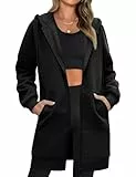 Tuopuda Sweatjacke Damen Lang Casual Hoodie Langarm Kapuzenpullover Mit Kapuze Reißverschluss Fleecejacke Herbstjacke Oversize Pullover(Schwarz,L)