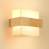 Gleonlux Wandleuchte Holz Innen, Vintage Wandlampe innen mit E14 Fassung， Retro Wandleuchten Boho aus Stoffbezug， Wandbeleuchtung Industrial für Treppenhaus Wohnzimmer Schlafzimmer Flur, Quadrat