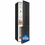 Exquisit Kühl-Gefrierkombination, 180 cm Höhe, Kühlschrank mit Gefrierfach, 260 Liter, Wasserspender, Alarm-Funktion, 4-Sterne-Gefrierfach, KGC5265-70-WS-040D inoxlook-az