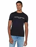 Tommy Hilfiger Herren T-Shirt Kurzarm Core Tommy Logo Rundhalsausschnitt, Schwarz (Jet Black), L