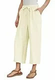 Fourindo Leinenhose Damen 7/8 Weites Bein Sommerhose Damen Leicht Elegant Leinenhose Stoffhose Causal Locker Freizeithose Hohe Taille Sommer Hosen für Urlaub und Alltag