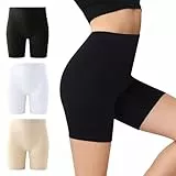 IceCony Radlerhose Damen Kurz für Kleid Shorts Sommer Kurze Boxershorts Leggings Sporthose Schwarz Weiß Beige Hautfarbene Blickdicht Laufhose Outdoor Biker Unterhosen Fahrradhose Fahrrad M 3er Pack