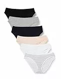 Amazon Essentials Damen Bikinihose aus Baumwolle (in Übergröße erhältlich), 6er-Pack, Mehrfarbig/Heide/Streifen, 40