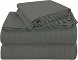 Bettwäsche-Set, 7-teilig, 100 % ägyptische Baumwolle, extra weich und Fadenzahl 400, 30 cm tiefe Tasche, Spannbetttuch, besserer Komfort-Bettwäsche-Sets, dunkelgraue Streifen, Kaisergröße.